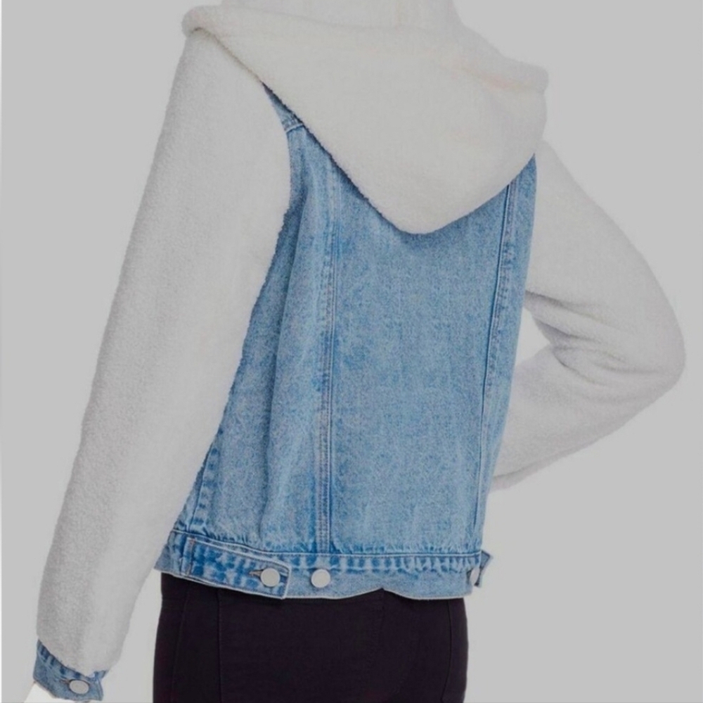 BLANK NYC Denim and White Sherpa Jacket - Size L - Picture 2 of 4
